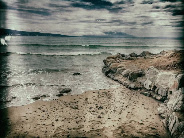 Onda Mar Praia Areia Com Efeitos Fotográficos Textura Bokeh Cor — Fotografia de Stock