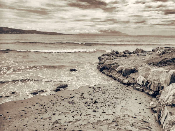 Onda Mar Praia Areia Com Efeitos Fotográficos Textura Bokeh Cor — Fotografia de Stock