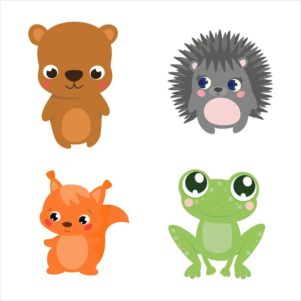 Set of forest animals bear hedgehog squirrel frog