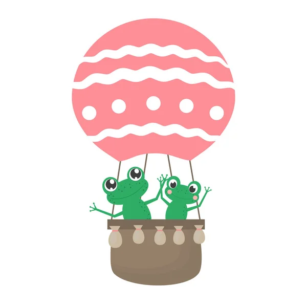 Çizgi filmlerdeki sevimli kurbağalar sıcak hava balonunda uçuyor.. 
