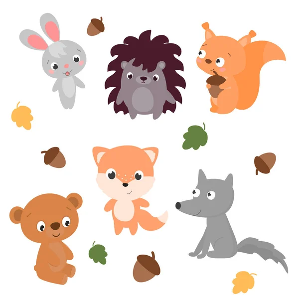 Set of animals rabbit squirrel hedgehog bear — Stock Vector