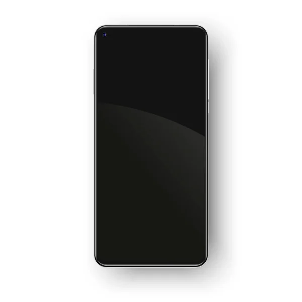 Realistische frameloze telefoon mockup geïsoleerd op witte achtergrond. Links geplaatste selfie camera op het zwarte scherm voor uw inhoud — Stockvector