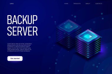 Başlık ve metin için yer içeren yedek sunucu illüstrasyon kavramı. İniş sayfası şablonu.