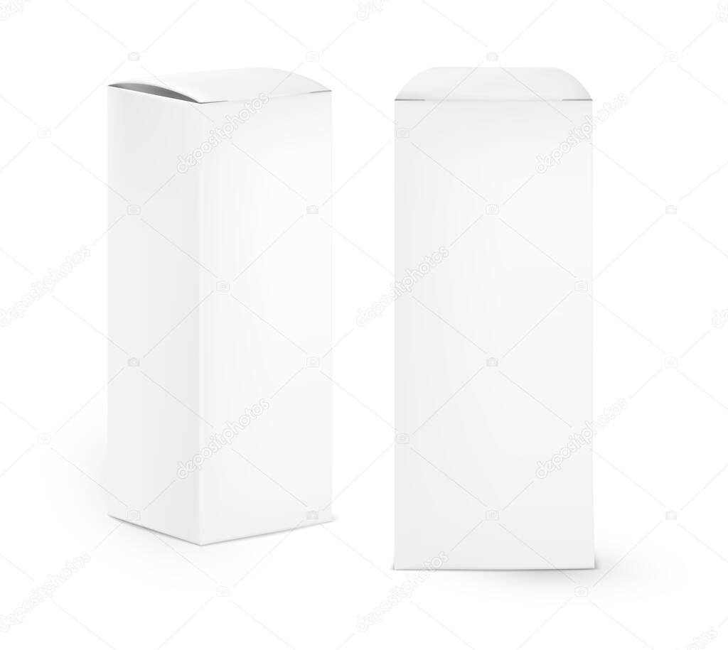Rectangular 3d blank cosmetic boxes mockup. High detailed realistic tall cosmetic packaging mockup.