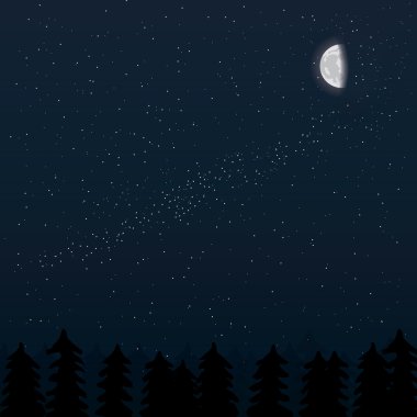 gerçekçi ay yıldız ve orman gece ile
