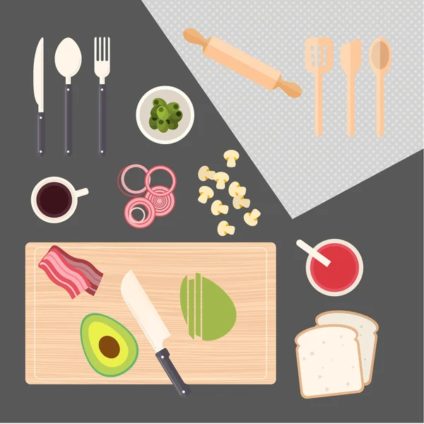 Mutfak pişirme, mutfak masası — Stok Vektör