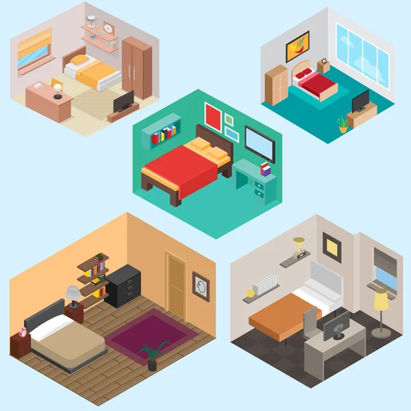 3d Isometric bedroom vector set — Stock Vector