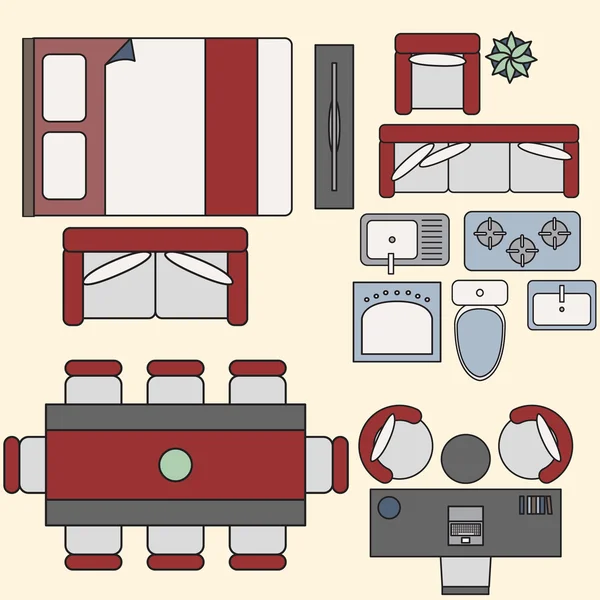 Éléments de mobilier en vue du dessus — Image vectorielle