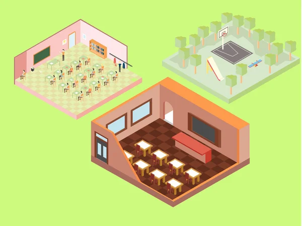 Edifícios escolares isométricos —  Vetores de Stock