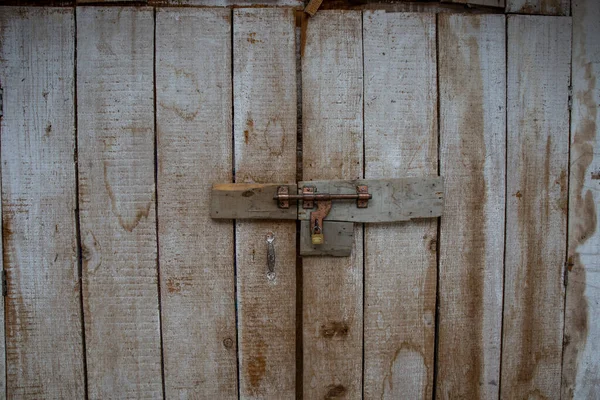 Dør Gammelt Rustikt Træ Med Hængelås Vintage Koncept - Stock-foto