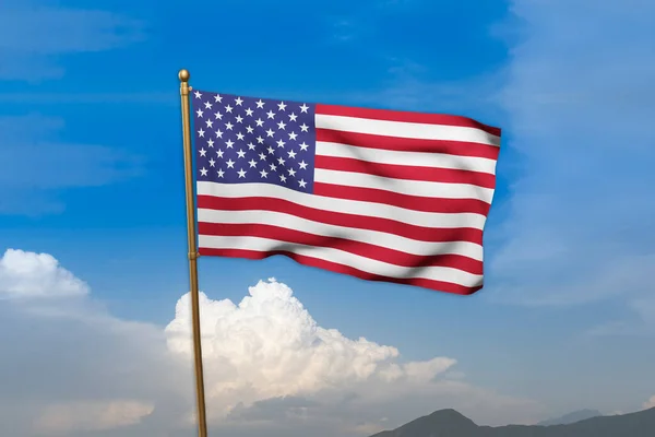 Bulutlu Bir Geçmişi Olan Amerika Birleşik Devletleri Bayrağı — Stok fotoğraf