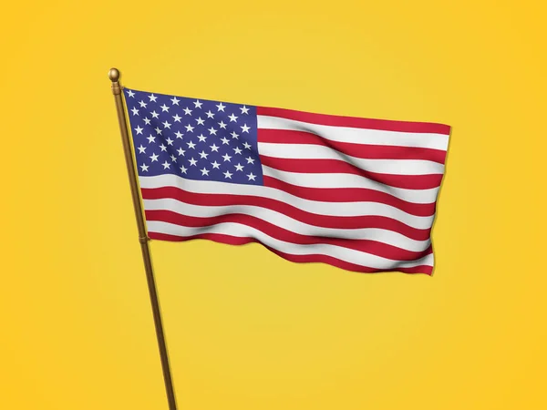 Bandeira Renderizada Dos Estados Unidos Fundo Amarelo — Fotografia de Stock