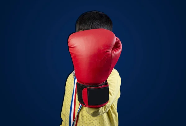 Kid Bigger Size Boxing Glove Accepting Challenge Concept — Stock Photo, Image