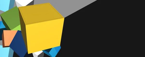 Куб 3d коробки в банер — стокове фото