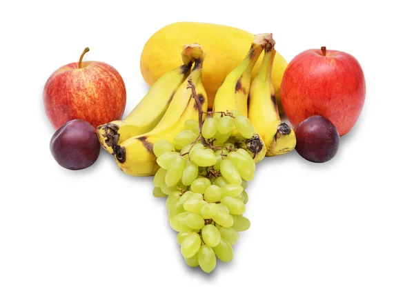 Collage di frutta con banane, mele e prugne — Foto Stock