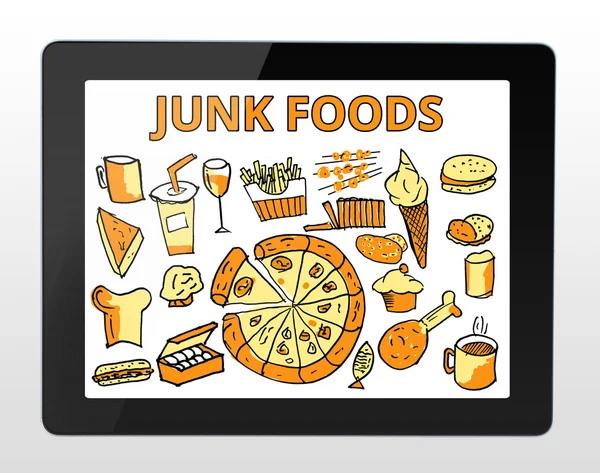 Junkfood met Tablet PC — Stockfoto