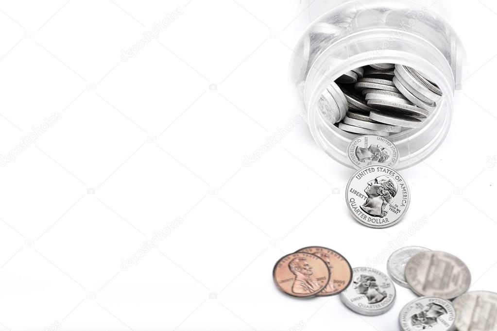 Coins of American currency coming out of Saving Jar