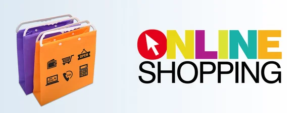 Afiş çanta ve simgeler ile online alışveriş