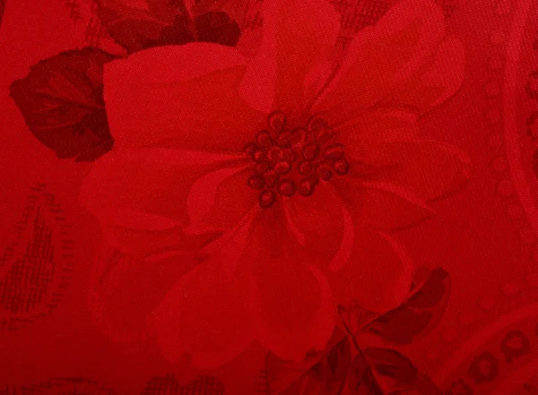 Fiore rosso disegno su tessuto di seta — Foto Stock