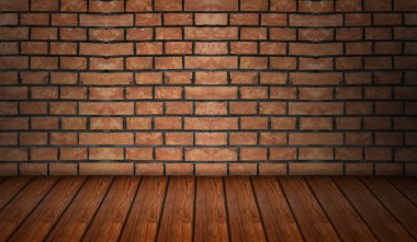 Tuğla duvar arka plan ile ahşap zemin