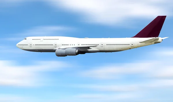 Avião de passageiros voando rápido no céu . — Fotografia de Stock