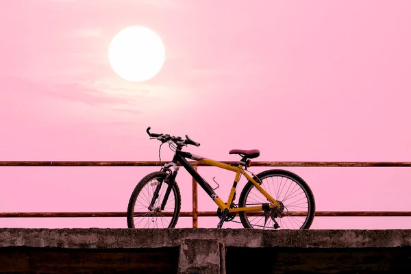 Rower górski piękna na betonowy most. — Zdjęcie stockowe