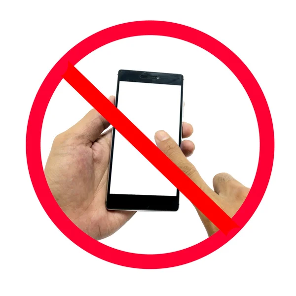 Main tenant le téléphone intelligent avec ne pas utiliser signe de téléphone intelligent . — Photo
