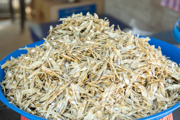 Group Small Sea Fish Dried Sale Tourists Market — Stock Photo, Image