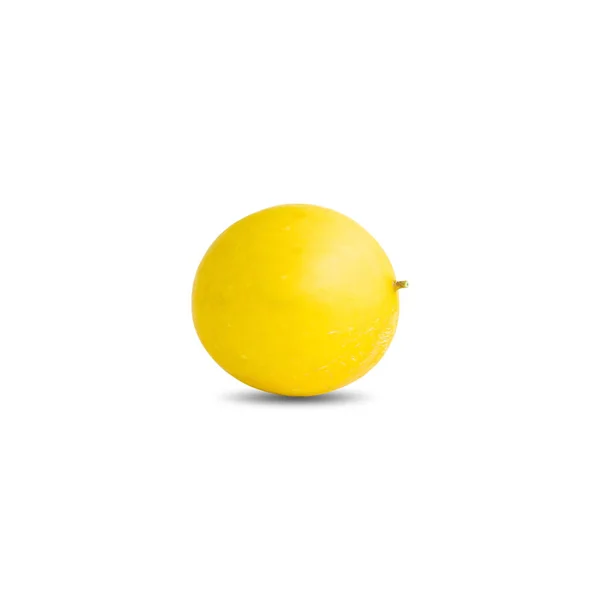 Ένα Πεπόνι Πεπόνι Κίτρινο Χρώμα Απομονώνονται Λευκό Φόντο — Φωτογραφία Αρχείου
