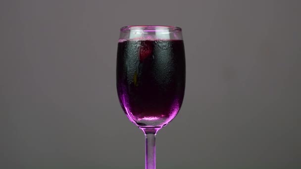 在旋转的酒杯里放一些冰块360度 — 图库视频影像