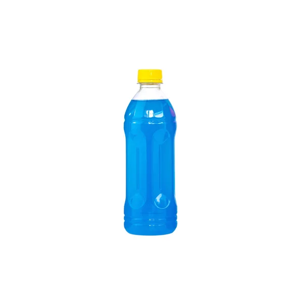Acqua Frizzante Blu Una Bottiglia Plastica Isolata Fondo Bianco — Foto Stock