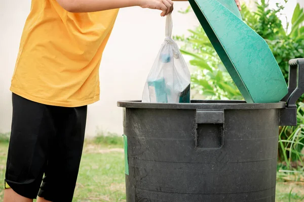 Throw Trash Plastic Bags Trash Garden — Stock Photo, Image