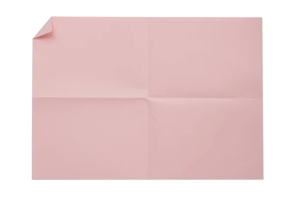 Roze Kleur Blanco Gevouwen Papier Geïsoleerd Witte Achtergrond — Stockfoto