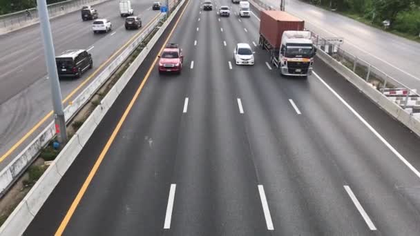 Vue Dessus Passage Supérieur Travers Route Autoroute Avec Des Voitures — Video