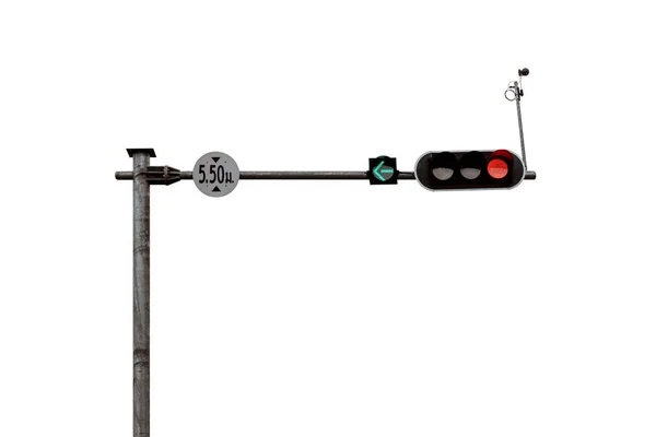 交通信号灯杆 显示绿灯向左 红灯在白色背景下不向右 — 图库照片