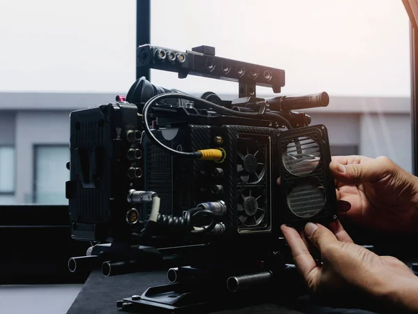 Open Ventilatorkap Van Filmcamera Schoon Maken Repareren — Stockfoto