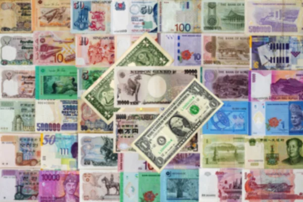 Θολή υπόβαθρο διεθνή χρηματικά ποσά. — Φωτογραφία Αρχείου
