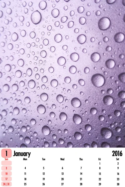 Calendrier 2016 sur fond de gouttes de pluie . — Photo