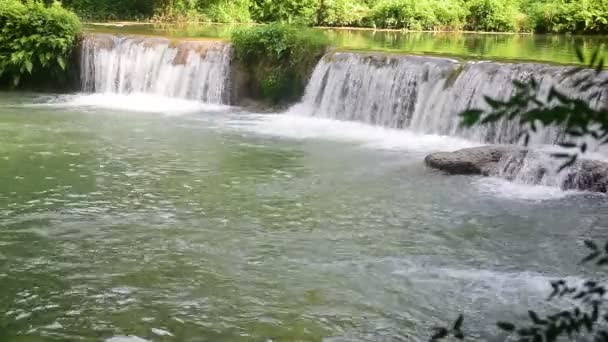 Beauty waterfall flows down — Stock Video