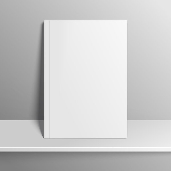 Blank empty magazine or book template on the shelf, mock up