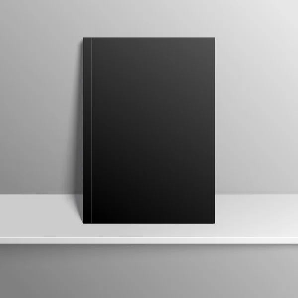 Revista vacía en blanco o plantilla de libro en el estante, maqueta — Vector de stock