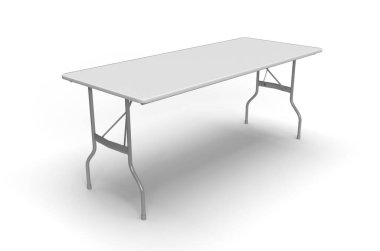 Trestle Tablosu, Alüminyum Çerçeve Tablosu Beyaz Arka Zeminde Plastik Kaplama, İzole edilmiş, 3D Render
