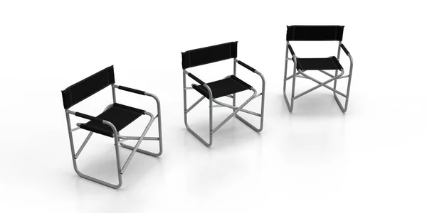 Σκηνοθέτες Καρέκλες Καθιστούν Τριών Αλουμινίου Κατασκευαστεί Πτυσσόμενες Καρέκλες Διευθυντές Μαύρο — Φωτογραφία Αρχείου