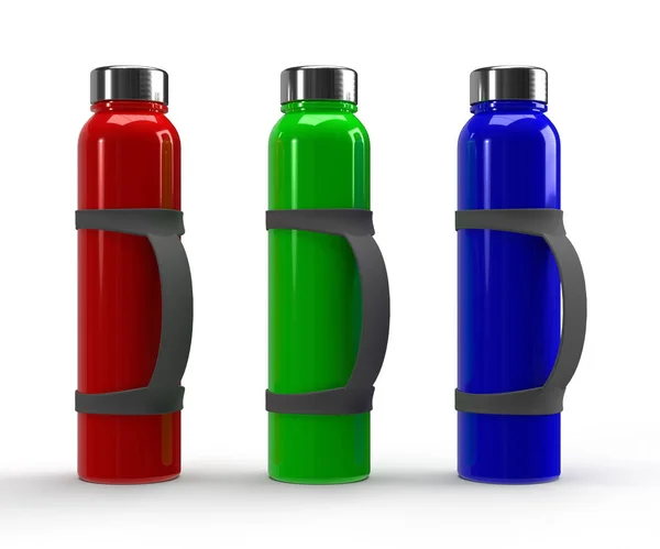 Illustration Rgb Set Realistic Glass Water Bottle Grey Silicone Handle — Stock Photo, Image