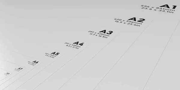 Uluslararası A serisi kağıt boyutu biçimleri A1 ile A7 arkaplan resmi arasında siyah harfli ve beyaz desenli 3 boyutlu kağıt arka plan pankartı.