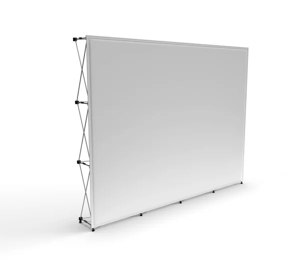 Ticari sergi standı, Wall Banner, sergi ürününün 3 boyutlu görüntülenmesi, beyaz arka planda dijital grafikler için izole edilmiş duvar reklamı.