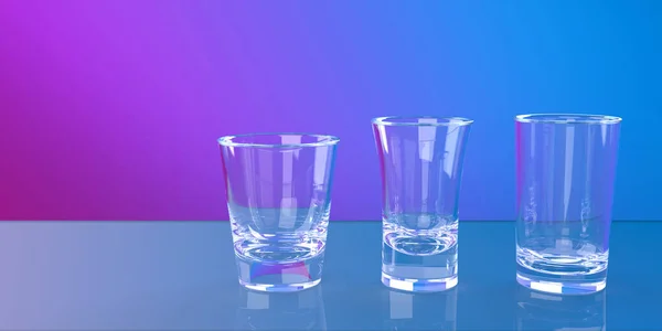 Tres Diferentes Shooter Vasos Tiro Una Fila Renderizado Fondo Temático — Foto de Stock