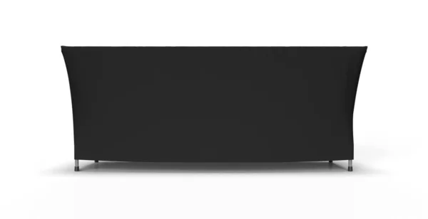 Siyah masa örtüsü kutusuna uygun dikişli sergi ayarlanabilir koşucu beyaz arka planda izole edildi. 3 boyutlu canlandırma. Ön Görünüm.