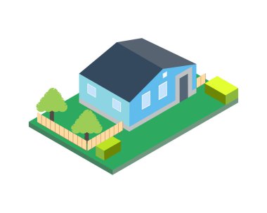 Isometric 3d private house, rural buildings and cottages icons set. architecture real estate, property and home. Vector illustration