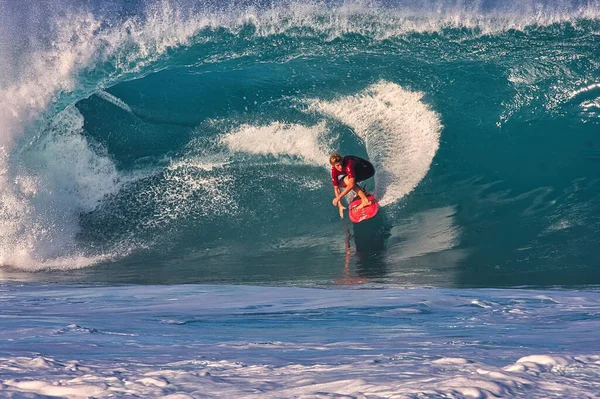 Surfing Gigantyczne Fale Rurociągu Północnym Brzegu Oahu Hawaje — Zdjęcie stockowe
